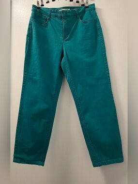 Jones New York Soho Ankle Jeans Size 14 Teal Turquoise Stretch Straight Leg